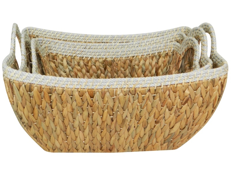 Premium Rectangular Water Hyacinth Storage Baskets with Rope Rim
